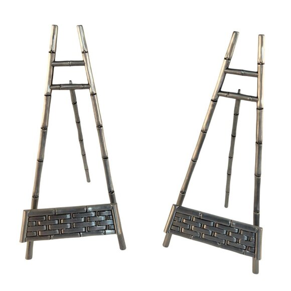 2 Small Metal Easel With Bamboo-Style Design & Brick Base For Display Or Art - Picture 1 of 8